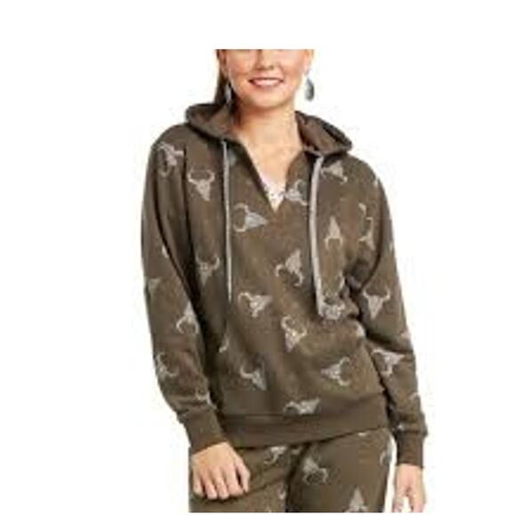 ARIAT Brown Ranch N Chill Hoodie Womens Small Pullover Steer Print Sweatshirt - Picture 1 of 14